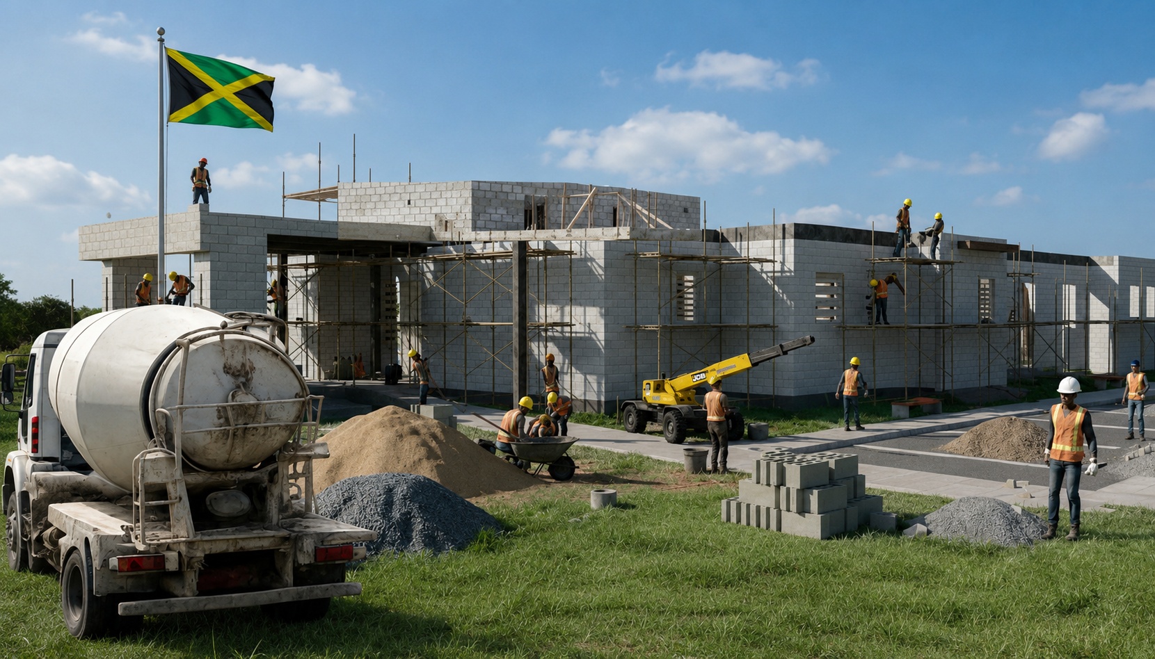 Volunteers supporting a Jamaican school construction project